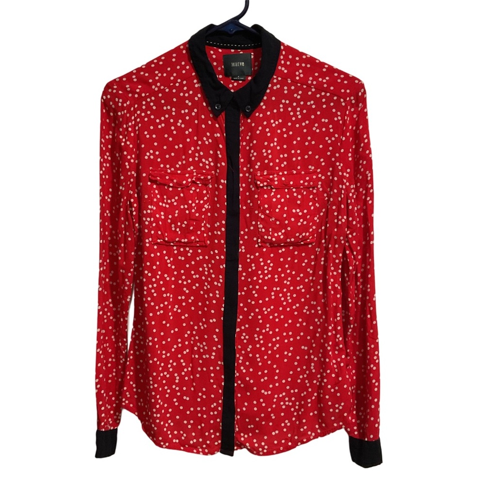 Maeve Button-Down Shirt Long Sleeve Red & White Polka Dot